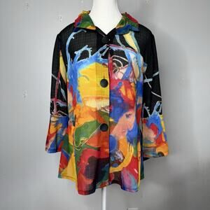 Damee Women’s Jacket S Multicolor Abstract Print Button Front Long Sleeve